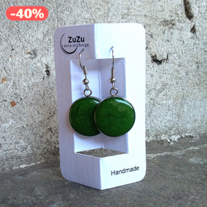 Almazöld medálos műgyanta lógós fülbevaló 