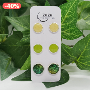 Sárga és zöld szinkavalkád műgyanta pötty fülbevalók