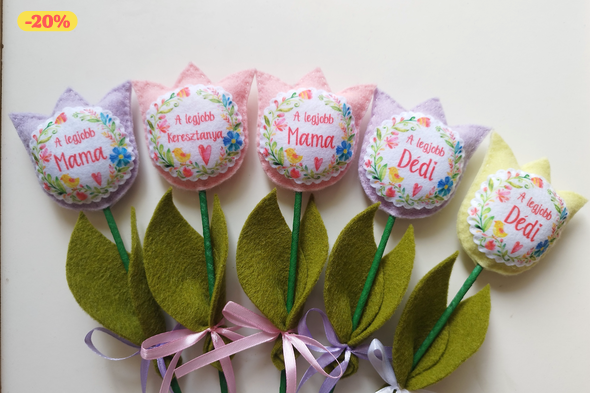 Anyák napjára filc tulipán (5 darab)