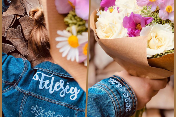 Hímzett farmerkabát esküvőre, évfordulóra