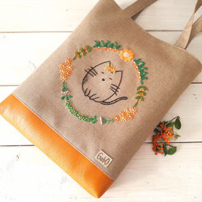 GabO hímzett táska Narancssárga, cicás