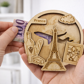 Franciaország - Utazás tematikájú fa pénzajándék átadó - Pauze Money Gift