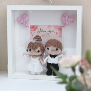 Horgolt pár esküvői képkeret, pénzátadó, nászajándék