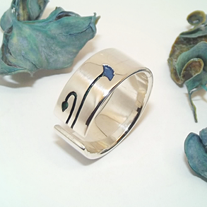 Himalájai kék pipacsos, nyitott, női ezüst gyűrű, 58-as méret, állítható (EPK.16)