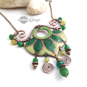 Büvellő - tűzzománc nyakék oliva