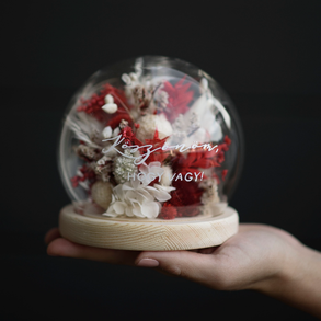 Mini szárazvirág gömb búra esküvőre, szülőköszöntőnek, Anyák napjára, születésnapra, piros, rózsaszín, színes, barack