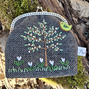 Cseresznye fa, virágos, madaras, tavaszi keretes pénztárca, csatos tárca 