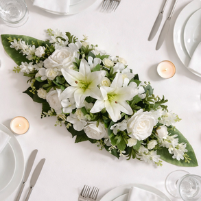 Esküvői asztaldísz - liliomos selyemvirágos