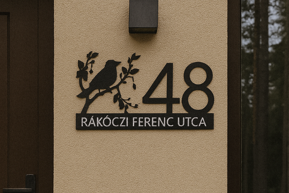 Egyedi madaras házszám - kültéri házszám, UV-álló ASA
