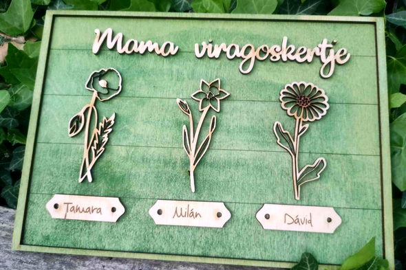 Anyák napi virágoskert, fa tábla 