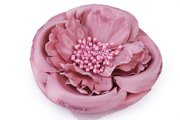 ESKÜVŐ BCS04 - Kitűző, bross, hajcsat - fekete színű szatén virág, rózsa kb. 11cm