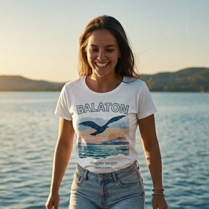 Balaton naplemente mintás fehér pamut póló