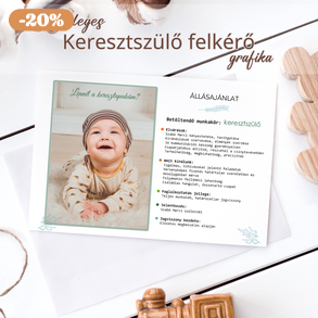 Keresztszülő felkérő grafika, jópofa állásajánlat (digitálisan vagy fotópapíron, keretezve)