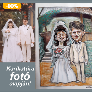 Esküvőre készített, színes páros karikatúra 