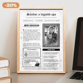 Apa a címlapon! Szerkeszthető hetilap grafika apának fotópapíron (A/4) ajándék apának, apák napjára, a legjobb apának