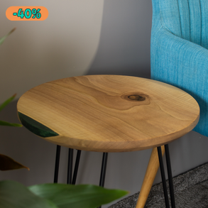 Diófa kőr alakú asztal, kisasztal, lerakó asztal, dohányzó asztal, folyó asztal, river table epoxy table ajándék 