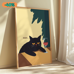 Borozó macska falikép – humoros, karakteres dekor, 42×30 cm
