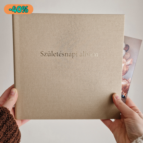 Születésnapi fotóalbum: letisztult belső oldalakkal és időtálló külső vászonborítással