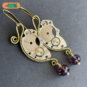 REINA steampunk sárgaréz fülbevaló - lila