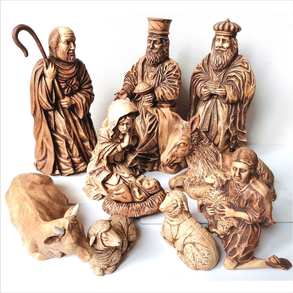Vintage, nagyméretű porcelán Betlehem 27 cm magas figurákkal