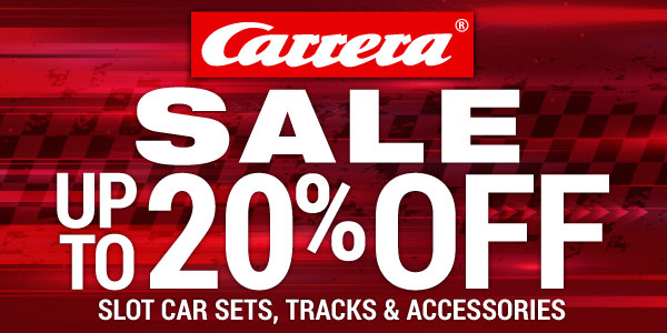 Carrera sale! Up to 20% off slot car sets, tracks and accessories.