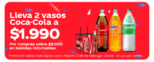 Lleva 2 vasos Coca-Cola a $1.990