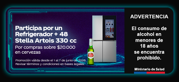 Participa por un refrigerador + 48 Stella Artois 330 cc