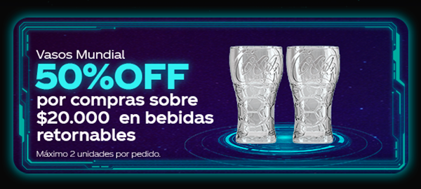Vasos Mundial 50%OFF por compras en bebidas retornables