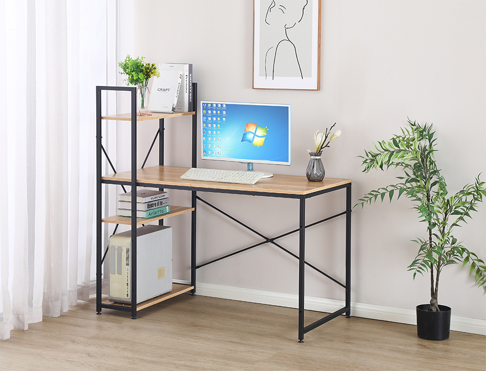 Image of Gorilla Office: Home Office Desk with Shelving - Black /Oak