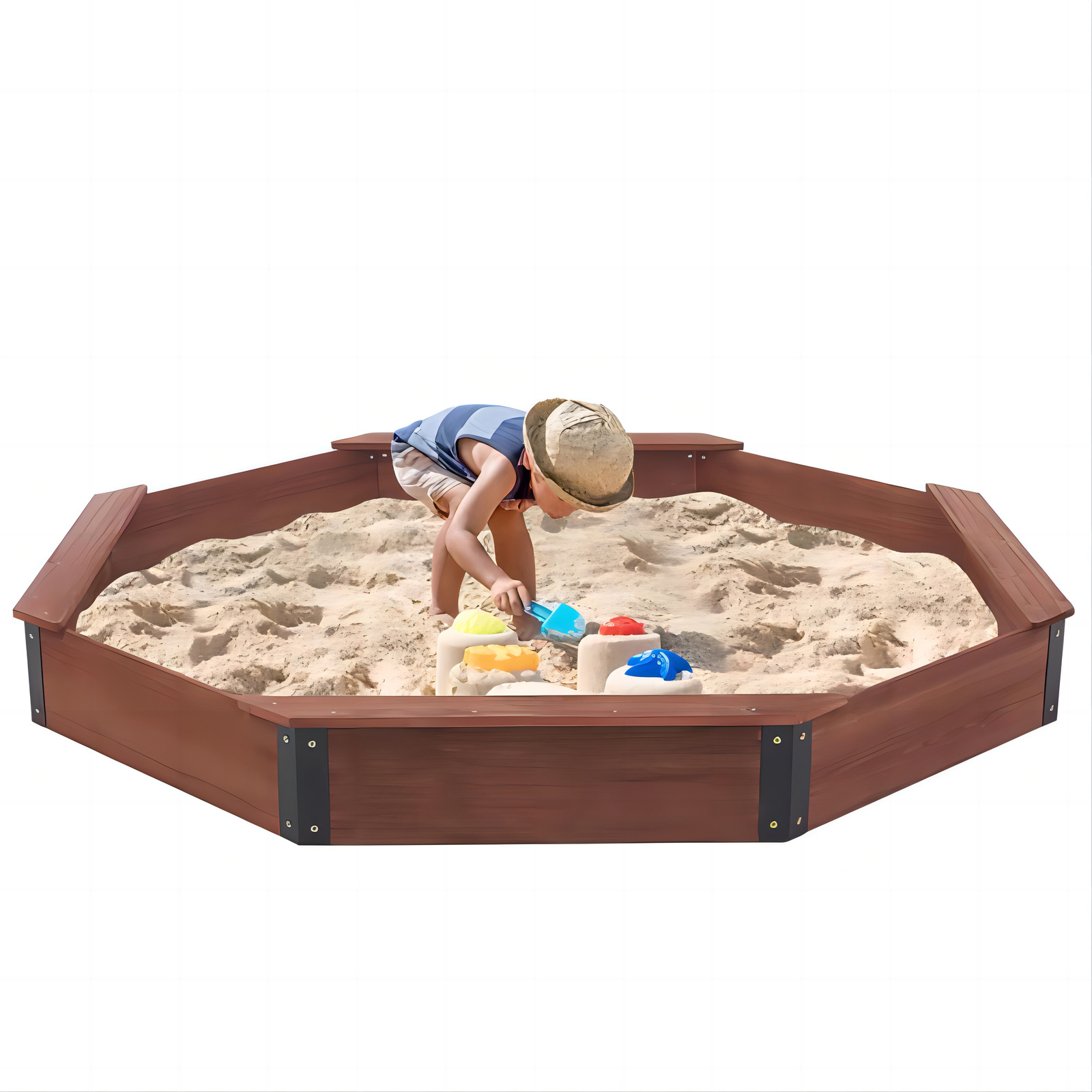 Image of Octagon Large Wooden Cedar Sandbox with Cover