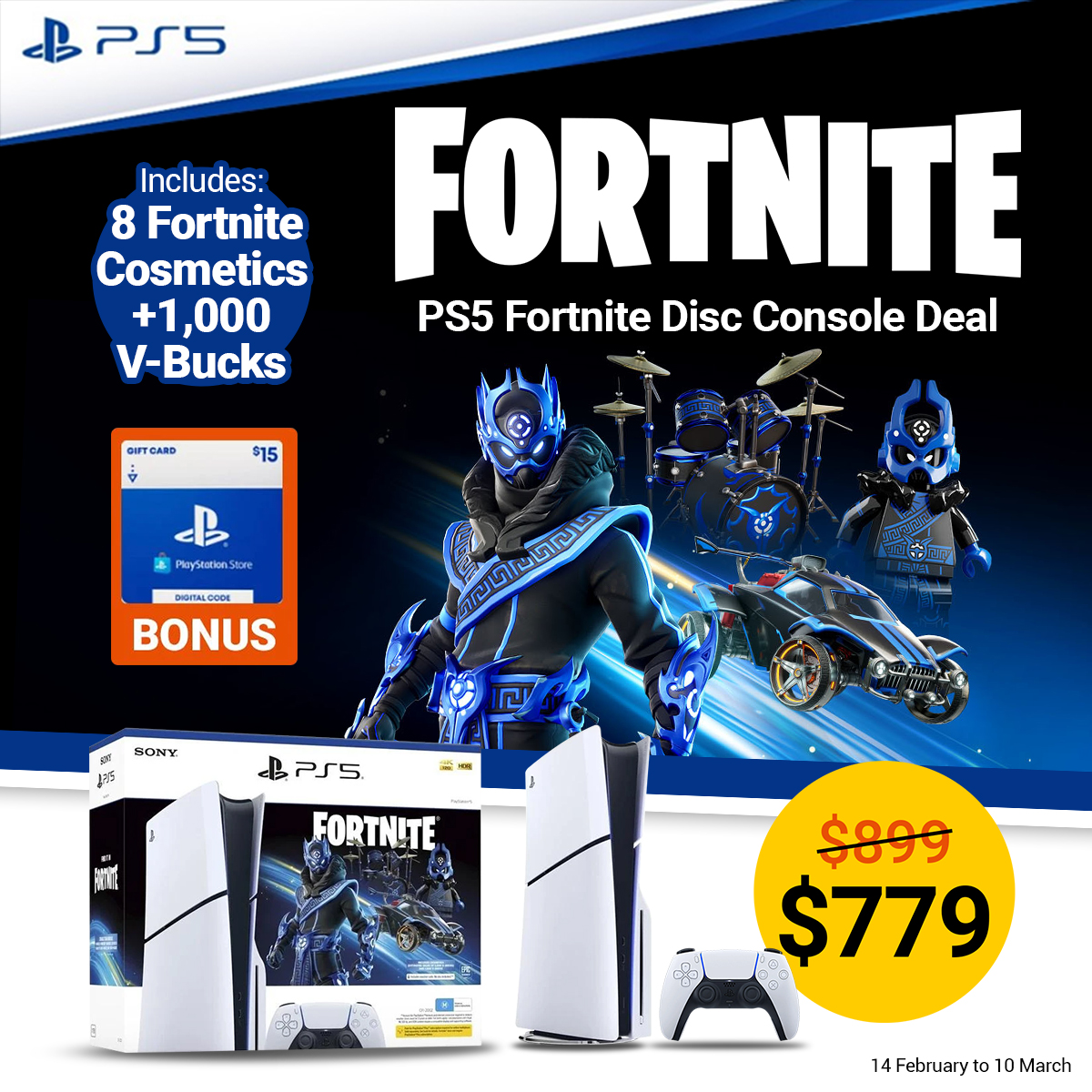 PS5 Disc Fortnite Console Bundle (Slim)