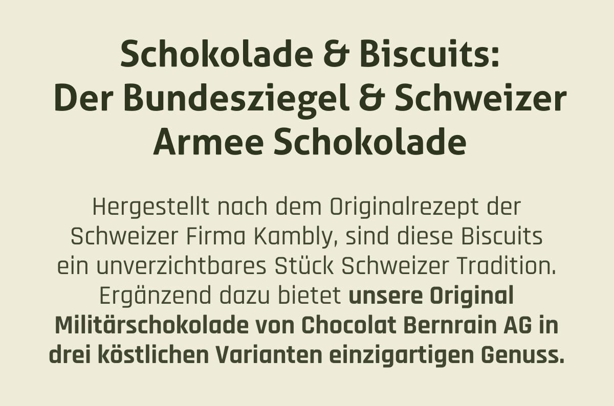 Schokolade & Biscuits: Der Bundesziegel & Schweizer Armee Schokolade