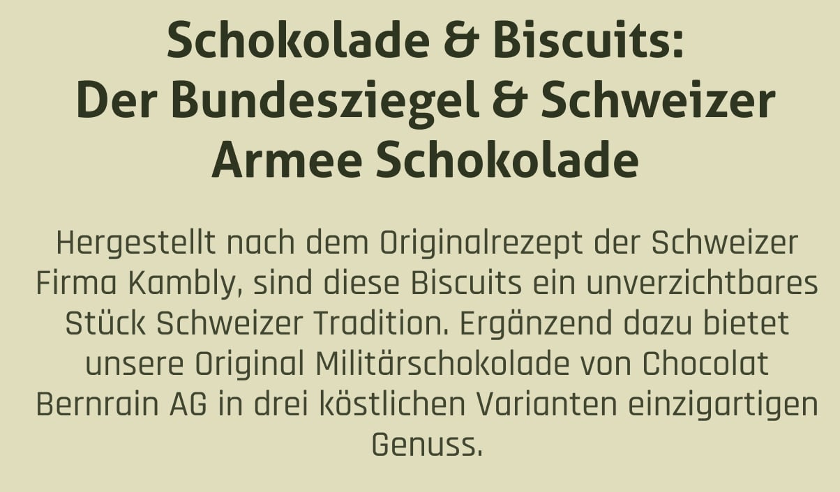 Schokolade & Biscuits: Der Bundesziegel & Schweizer Armee Schokolade