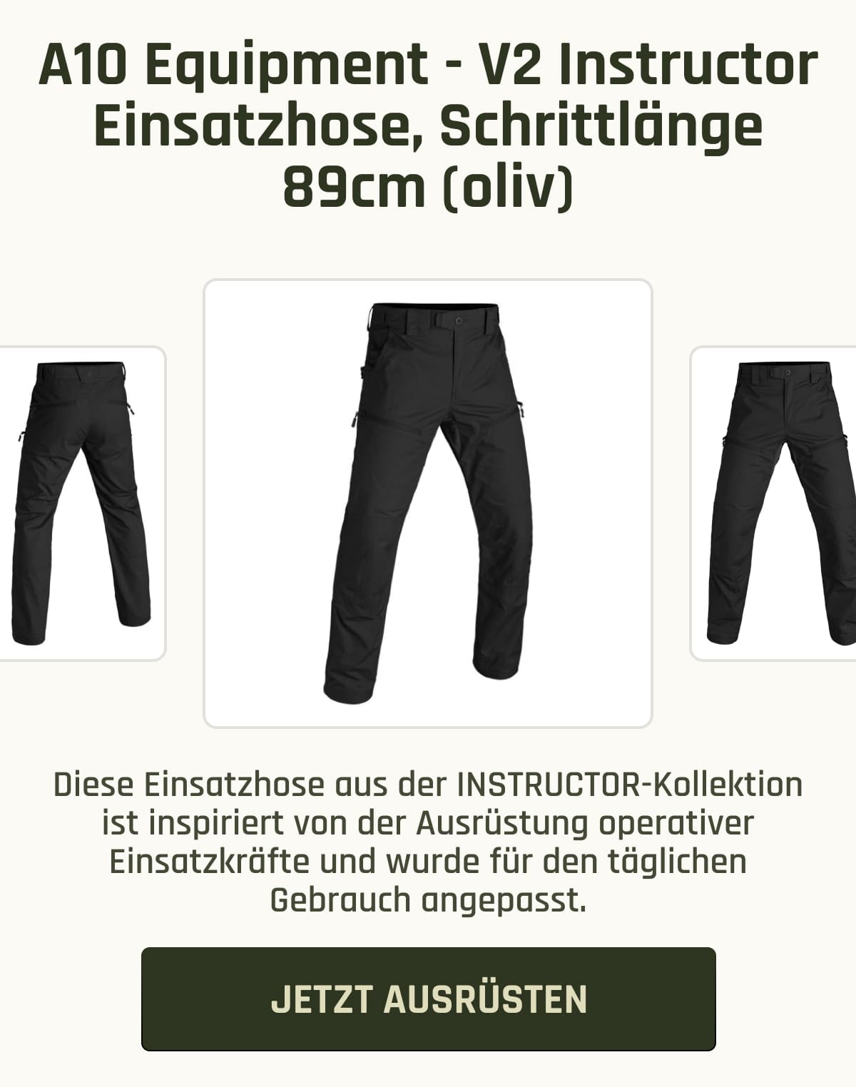 A10 Equipment - V2 Instructor Einsatzhose, Schrittlänge 89cm (oliv)