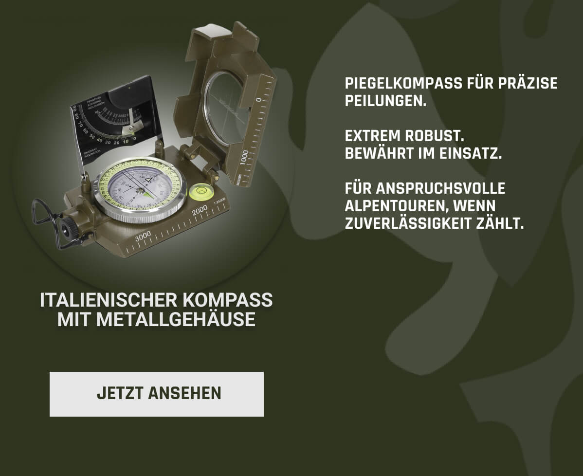 Italienischer Spiegelkompass mit Metallgehäuse für anspruchsvolle Alpentouren