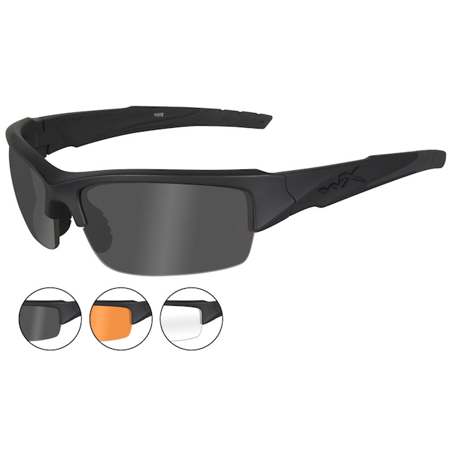 Wiley X WX Valor Glasses - Smoke Grey + Clear + Light Rust Lens / Matte Black