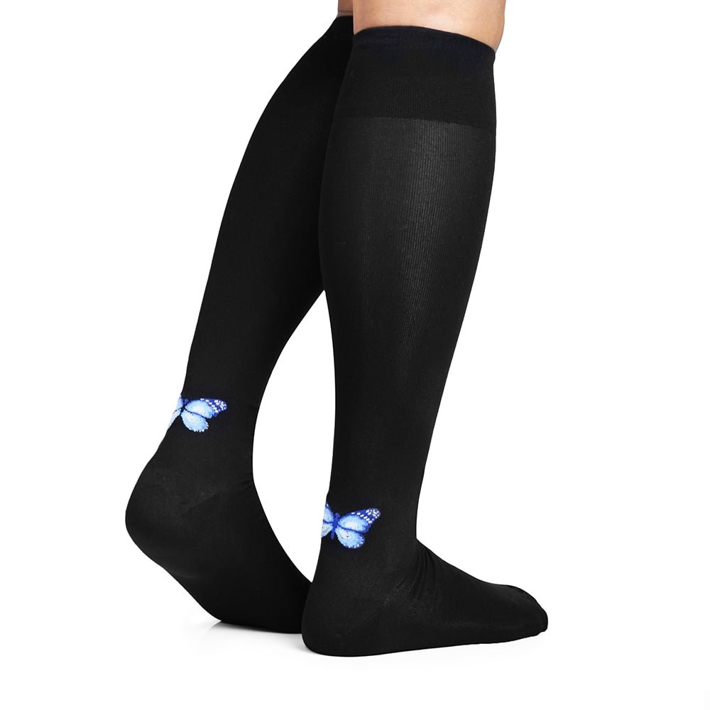 Image of Minfot Stödstrumpor Nylon Svart Fjäril 1-pack