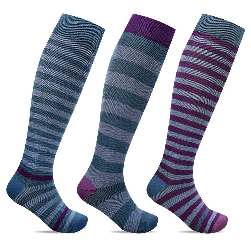 Image of Minfot Randiga Stödstrumpor Bambu Fjord 3-pack