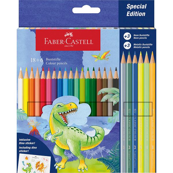 FABER-CASTELL CLASSIC PUUVÄRIKYNÄT DINOUSAUR 24 VÄRIÄ