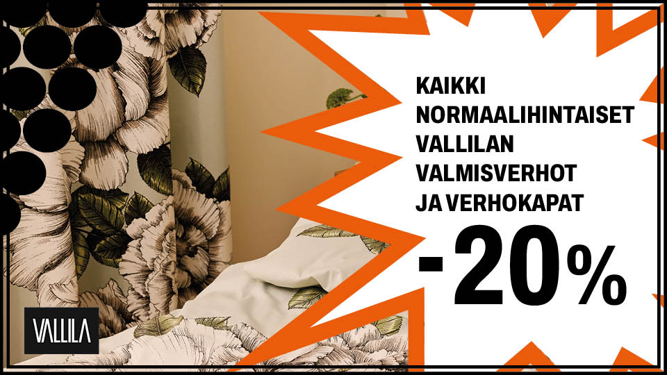 Kaikki normaalihintaiset Vallilan valmisverhot ja verhokapat -20 %
