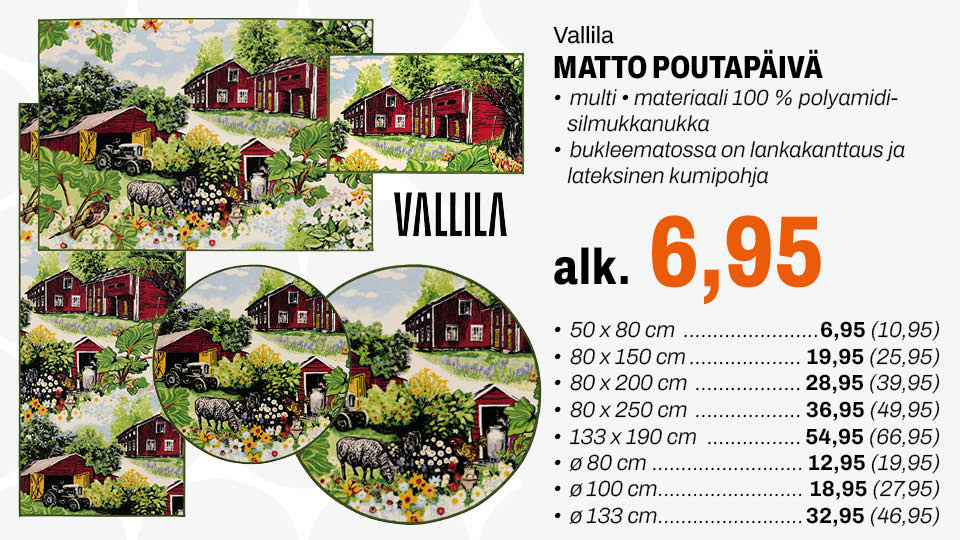 Vallila matto Poutapäivä alkaen 6,95 €