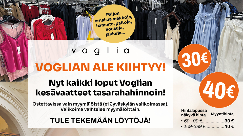 Voglian ALE kiihtyy – kaikki loput Voglian kesävaatteet tasarahahinnoin 30 € ja 40 €