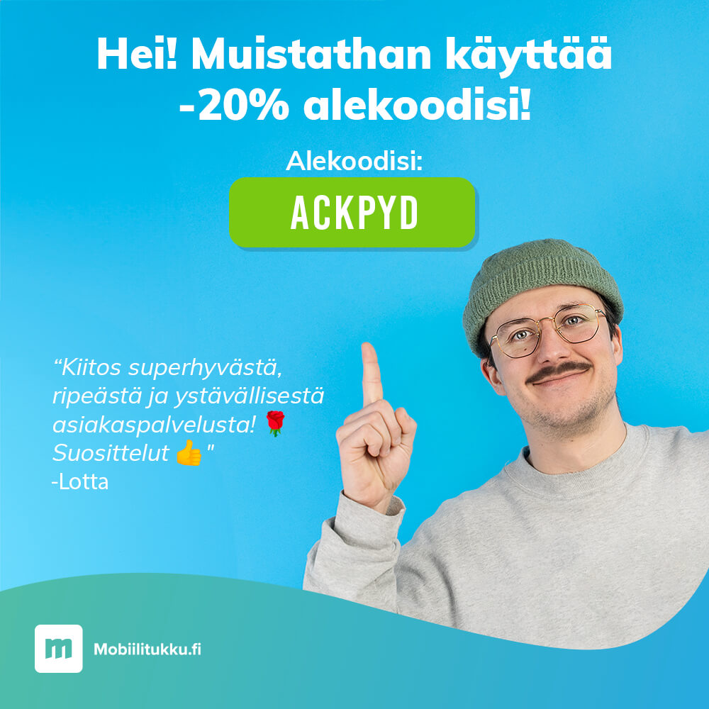 Muista käyttää alekoodisi viikonloppuna