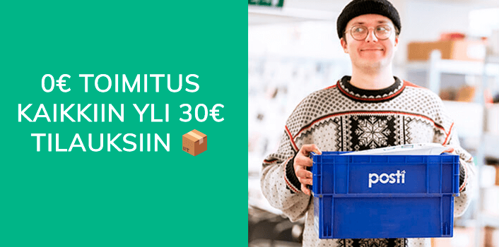 0€ toimitus kaikkiin yli 30€ tilauksiin