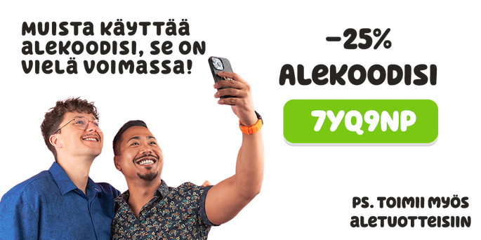 Muista käyttää alekoodisi