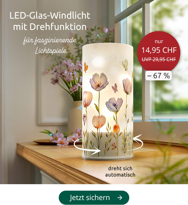 LED-Glas-Windlicht mit Drehfunktion