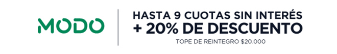 MODO | HASTA 9 CUOTAS SIN INTERÉS + 20% DE DESCUENTO | TOPE DE REINTEGRO $20.000