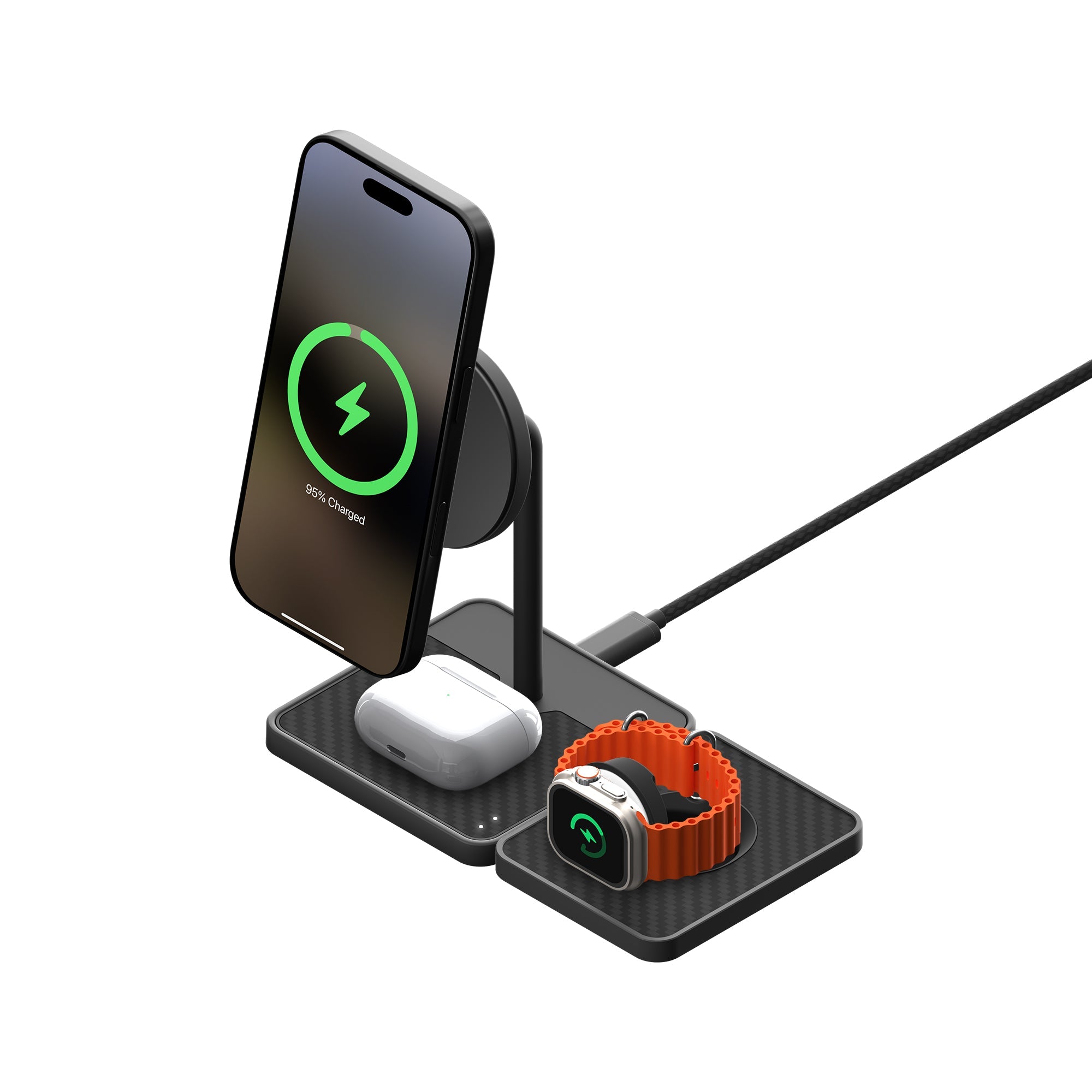 Image of 3 in 1 Charging Stand with Qi2 and Apple Technology —  Aramid Fibre