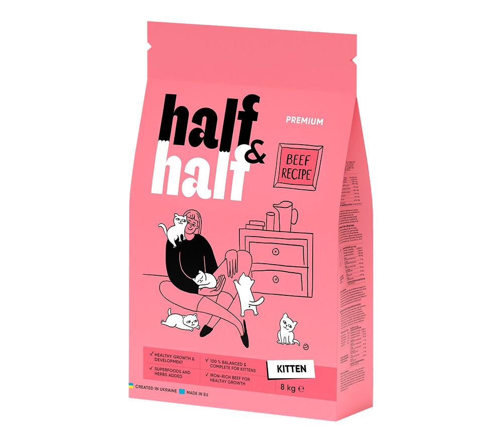 Сухий корм для кошенят Half&Half з яловичиною 8кг Сухий корм для кошенят Half&Half з яловичиною 8кг