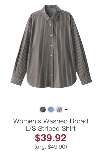 Shop Women's Washed Broad Regular Collar L/S Striped Shirt